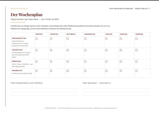 Arbeitsblatt 7: Der Wochenplan — Morgenroutine und Tagesritual, eine Woche im Blick