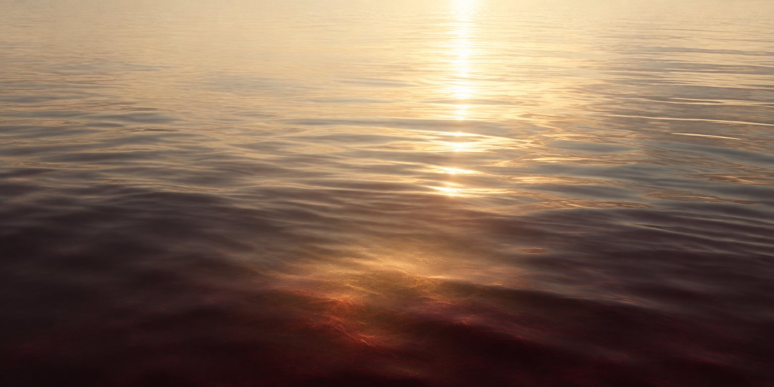 Eine stille Wasseroberfläche im goldenen Licht